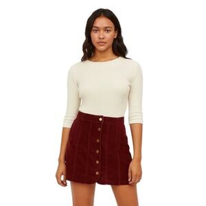 BDG Corduroy Burgundy Wine Maroon Mini Skirt Fall gold Snap  Button Front Size 6